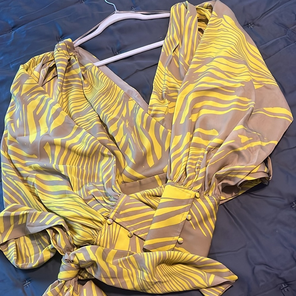 Cropped long sleeve V neck blouse